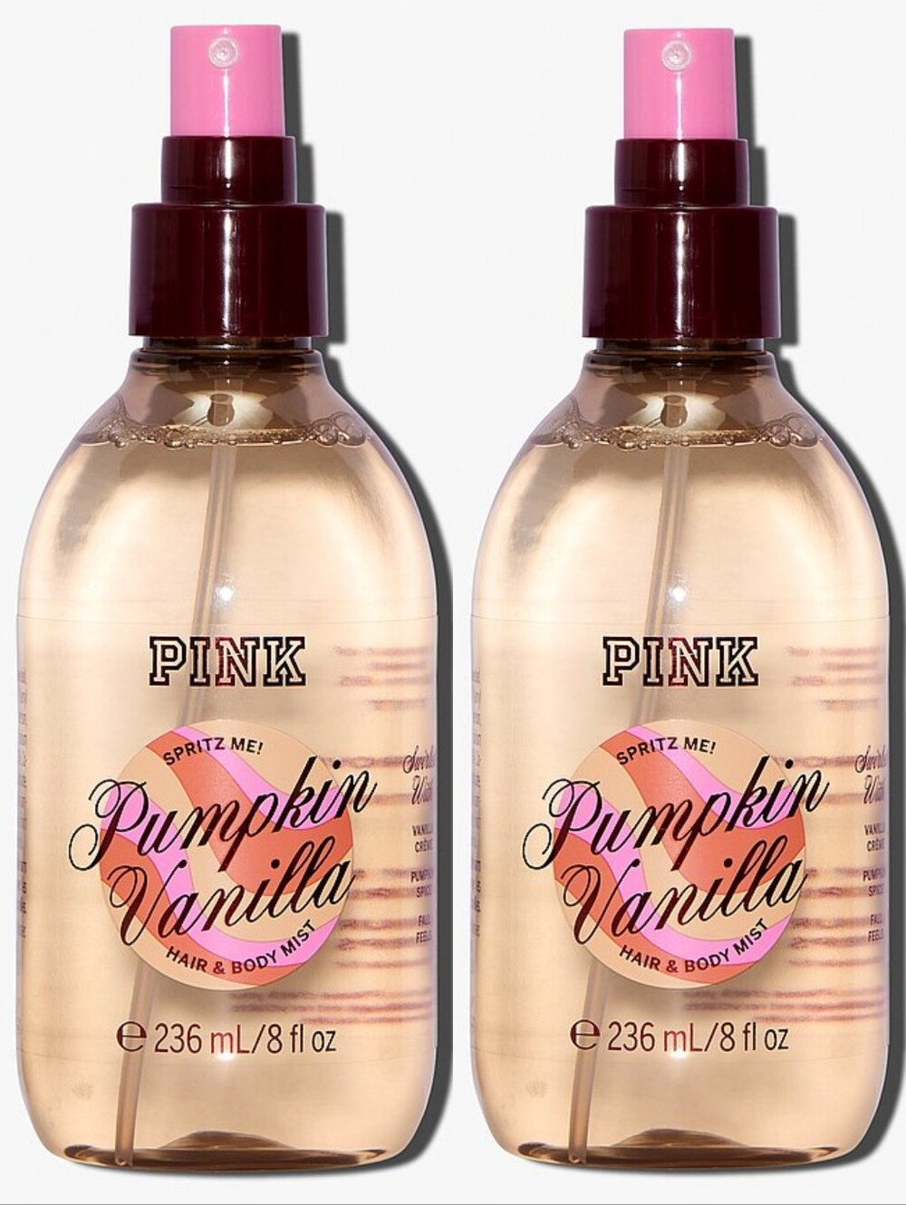 PINK Victoria's Secret Pumpkin Vanilla Hair & Body Fragrance Mist Set of 2 NEW